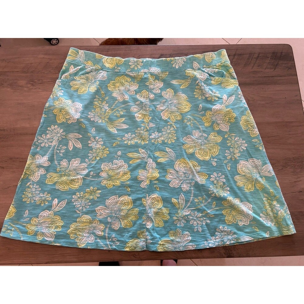 J .Jill  Aqua Turquoise Floral Organic Cotton Aline Resort Skirt Size L